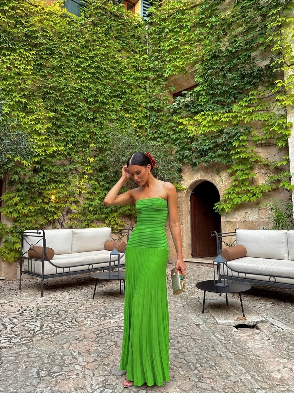 COS Strapless Bright Green Knitted Maxi Dress - Picture 3 of 5